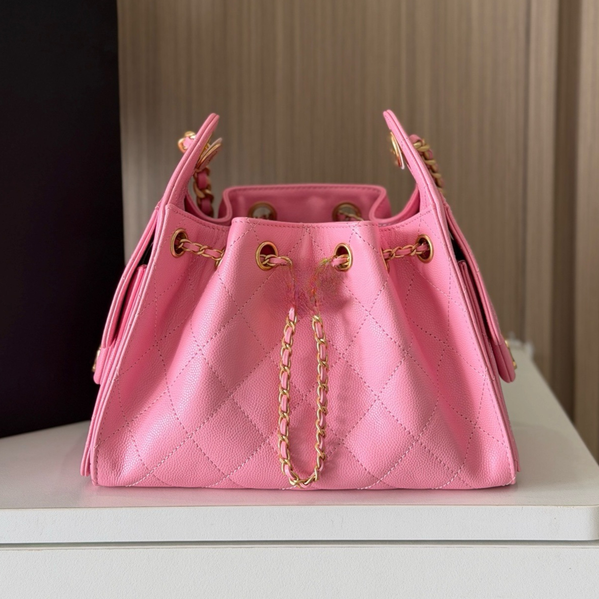Full Handmade 25bag 22cm Caviar leather chain bag Peach Pink Luxuryhandbag 19A Mirror like Quality Designer bags Top Quality shouldbag bag original