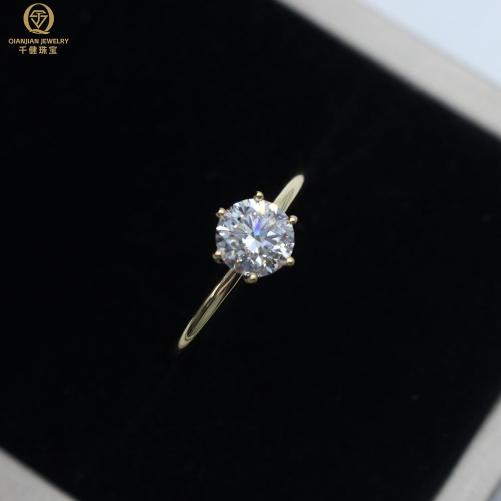 High Quality Custom D VVS Lab Diamond Ring Round Shape 18K Gold Lab Grown Diamond Ring Fashion Style for Women