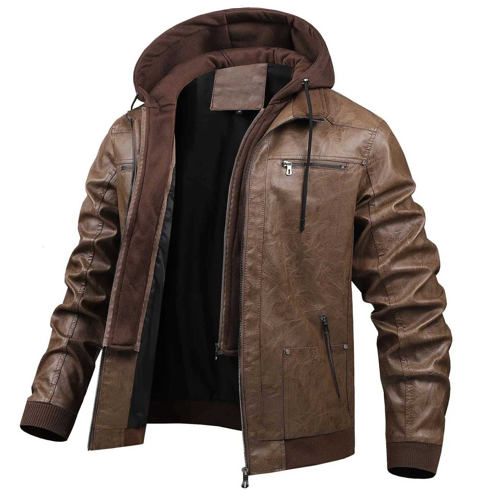 Fashion Men Detachable Hood New Motorcycle Jackets Quality Male Streetwear Casual PU Leather Coats Two in One Jacket 3XL D260902 bf