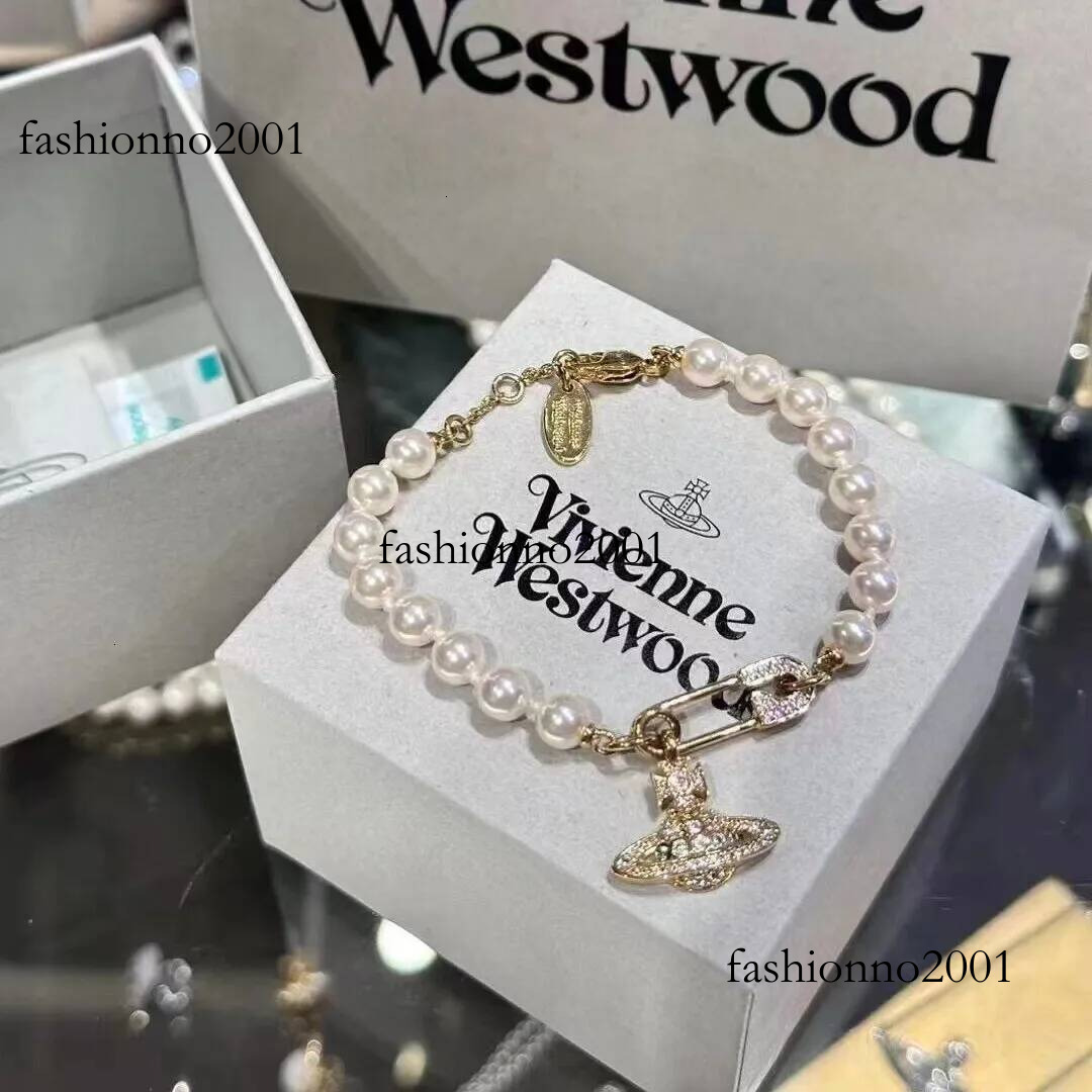 Vivienneity Westwoodity Bracelet Designer Luxury Top Quality Brand Jewelry High Version Empress New Full Diamond Saturn Pearl Viviennelies Westwod B