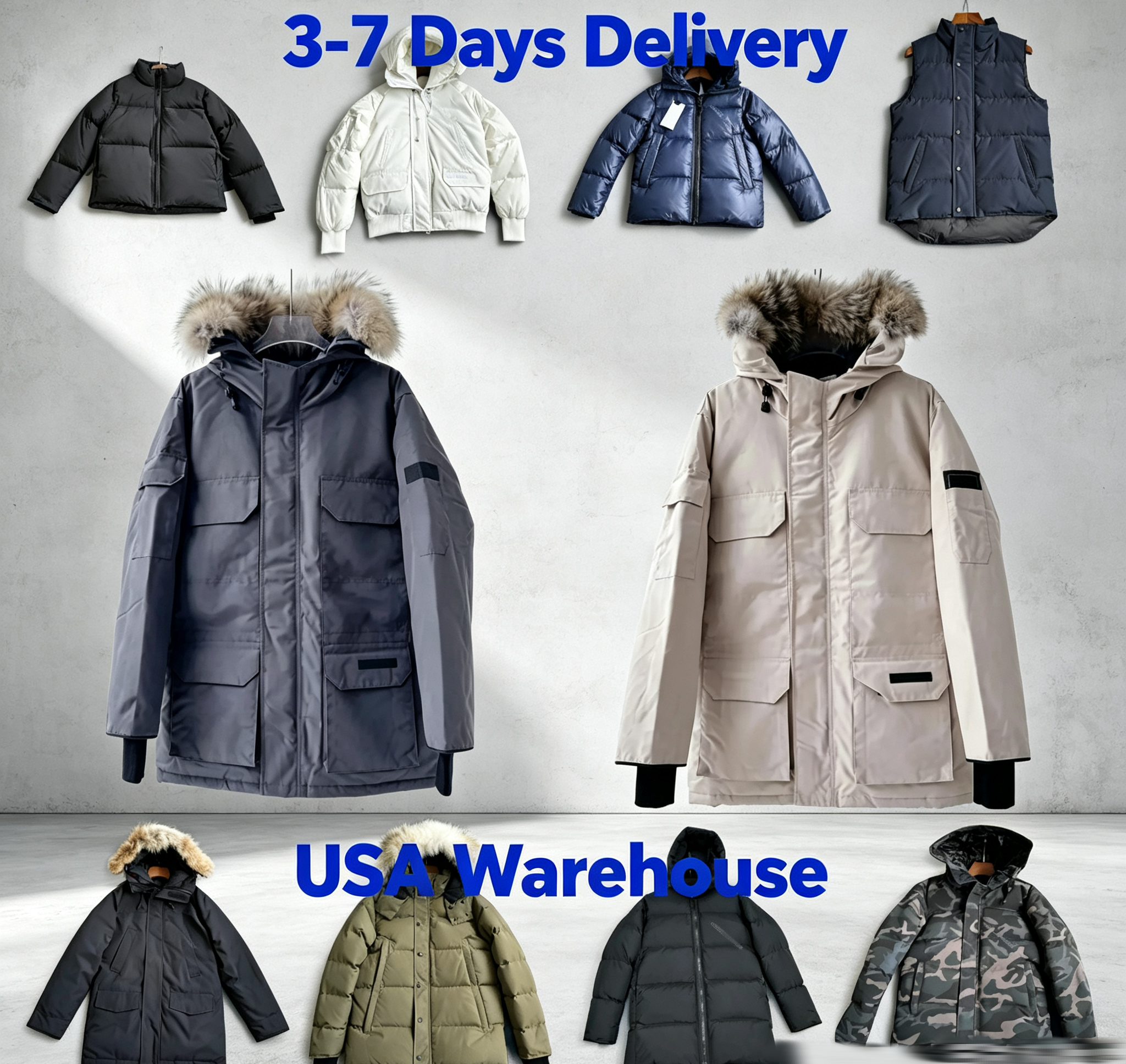 Quality Canna Gaasse Winter Hooded Parka Coat Unisex Faux Fur Collar Windproof Waterproof Thick Warm Puffer Jacket Outdoor Snow Casual Down Coat For