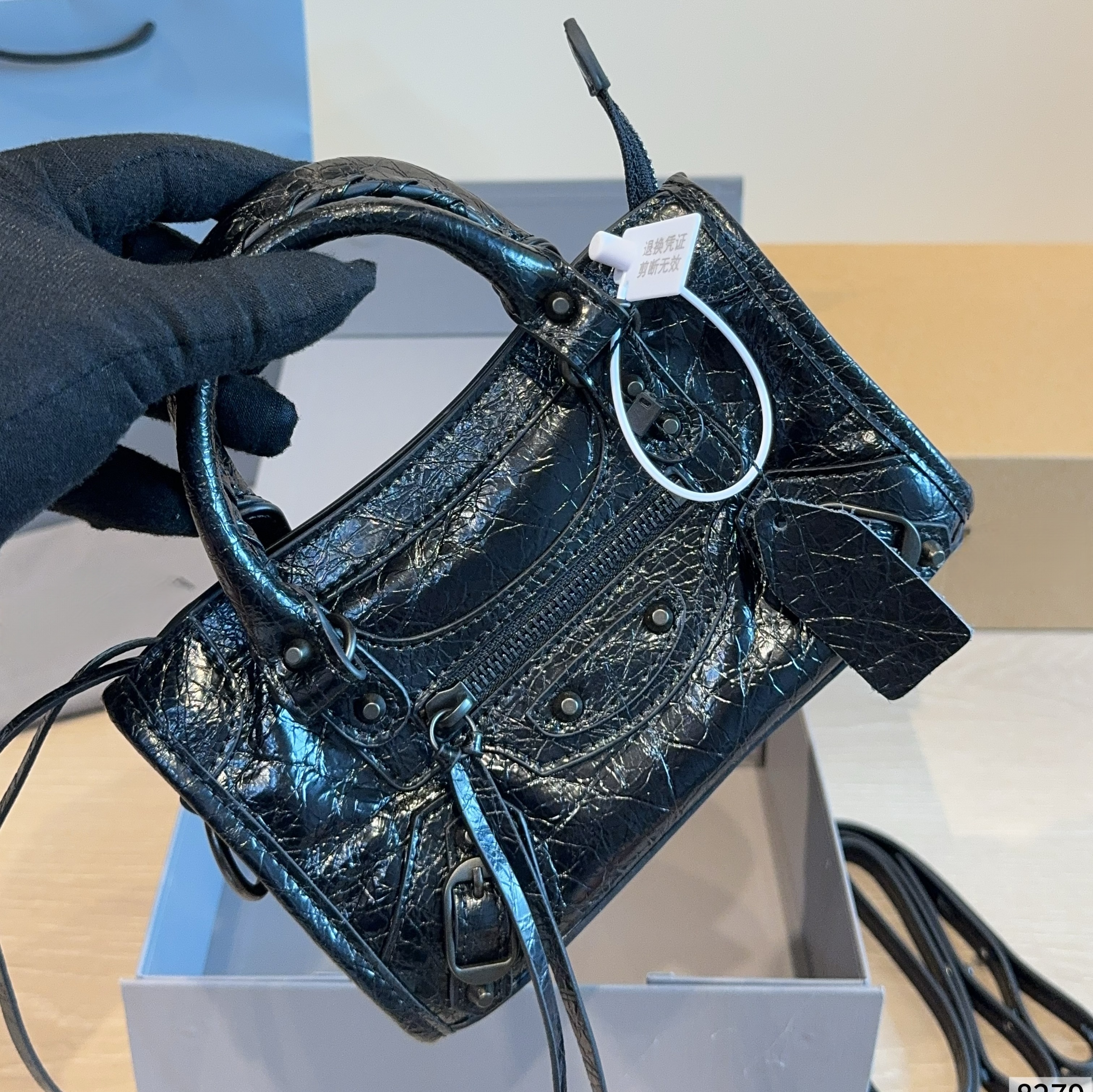 Designer Motorcycle Handbag Hot Crackle Patent Leather Handbag Women Convertible Top Handle Tote Crossbody Shoulder Bag Removable Strap Zip Pocket D