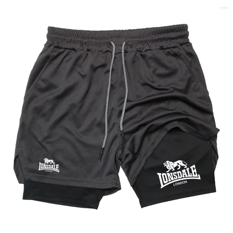 Men's Shorts Print 2in1 Running For Men Gym Workout Compression With Phone Pocket Towel Loop Summer Sport Athletic