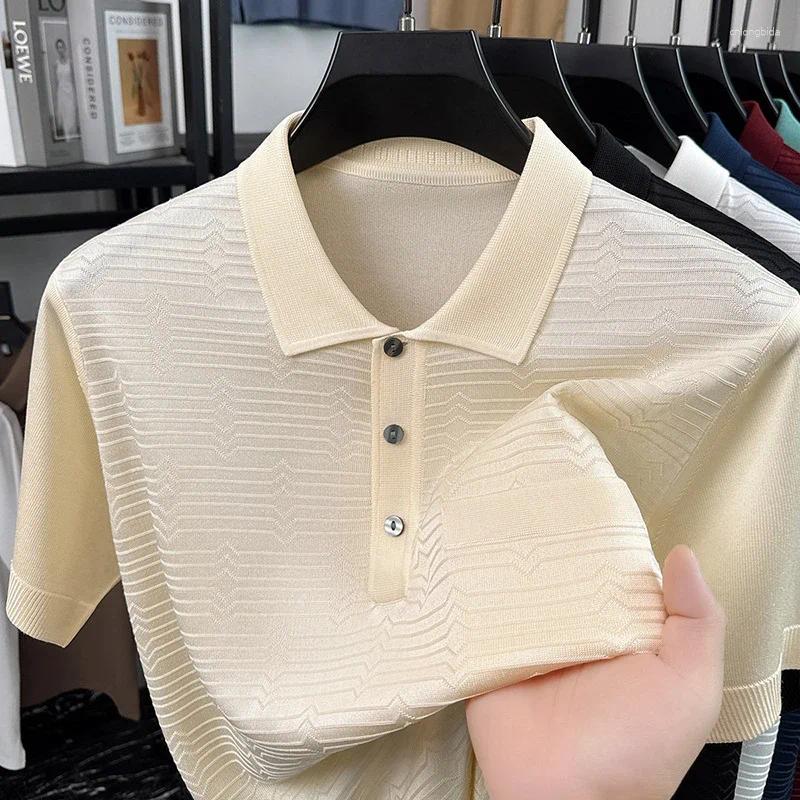 Men' s Polos Men Ice Silk Knit Polo Shirt Short Sleeve W