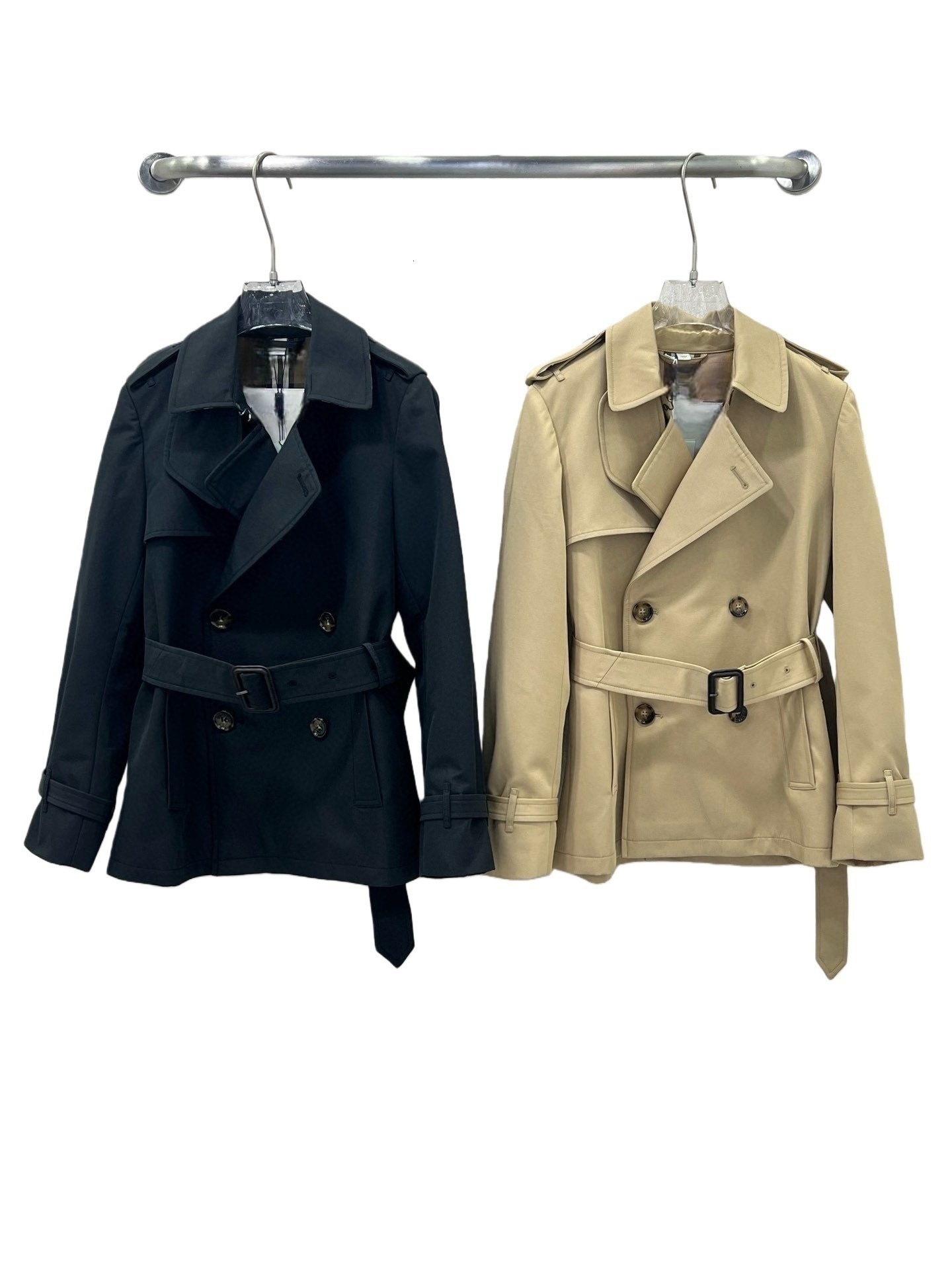 Designer 2026 Double-breted Waist-cinching Short Trench Coat Women In Khaki Black, Suitable For Commuting, With A Stylish Turn-down Collar And Luxur