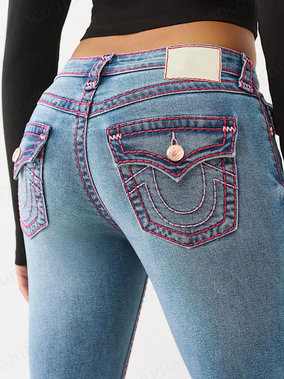 Ture Relgionly Jeans Designer Jeans Vintage Jeans Y2k Designer Denim Jeans U Shape Brand Logo Back Pocket Decoration Casual Womens Trousers Versatil