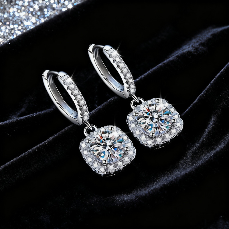 Moissanite Earrings for Women Classic square Bag S925 Sterling Silver Earrings