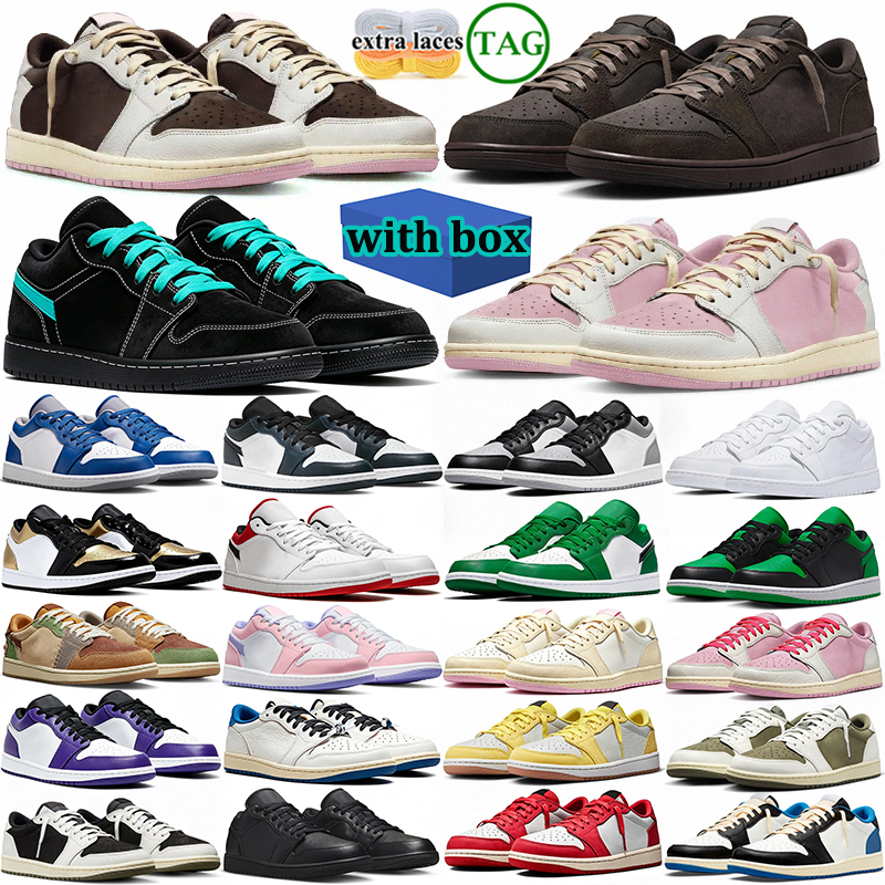 with box 1s 1 low basketball shoes men women stylish sneakers Black Phantom Pink Olive durable trainers outdoor comfortable sports shoe