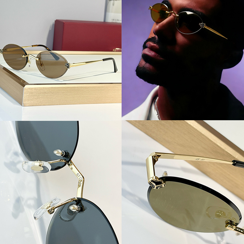Panthere Frameless Oval Sunglasses CT0561 Male female classic designer metal glasses Daily commuting party luxury sunnies