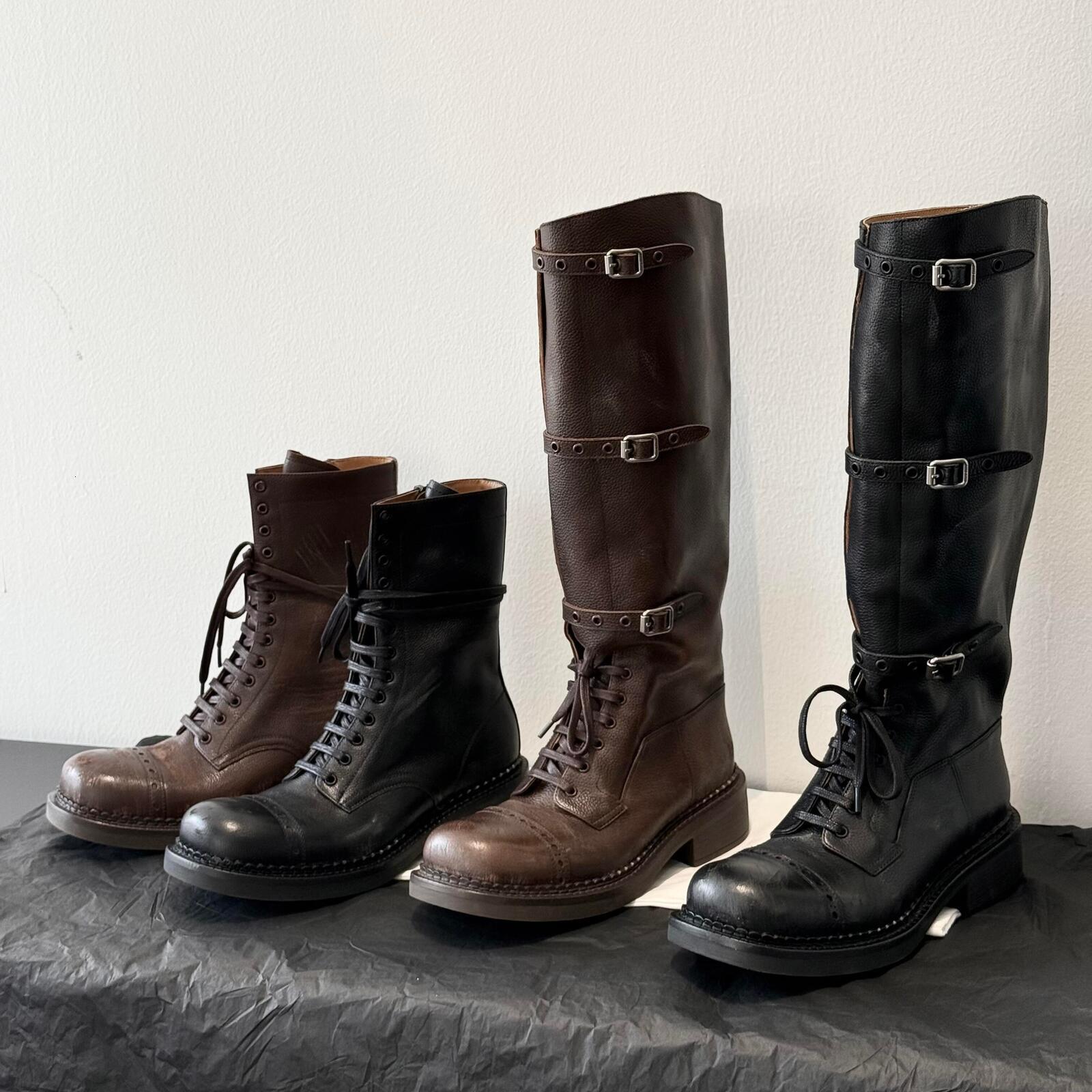 Designer Luxury Shoe Booties Female Combat boots Leather Buckle Punk Gothic Platform Chunky Street Club Night Fashion Hot Sale Model Metallic Silver