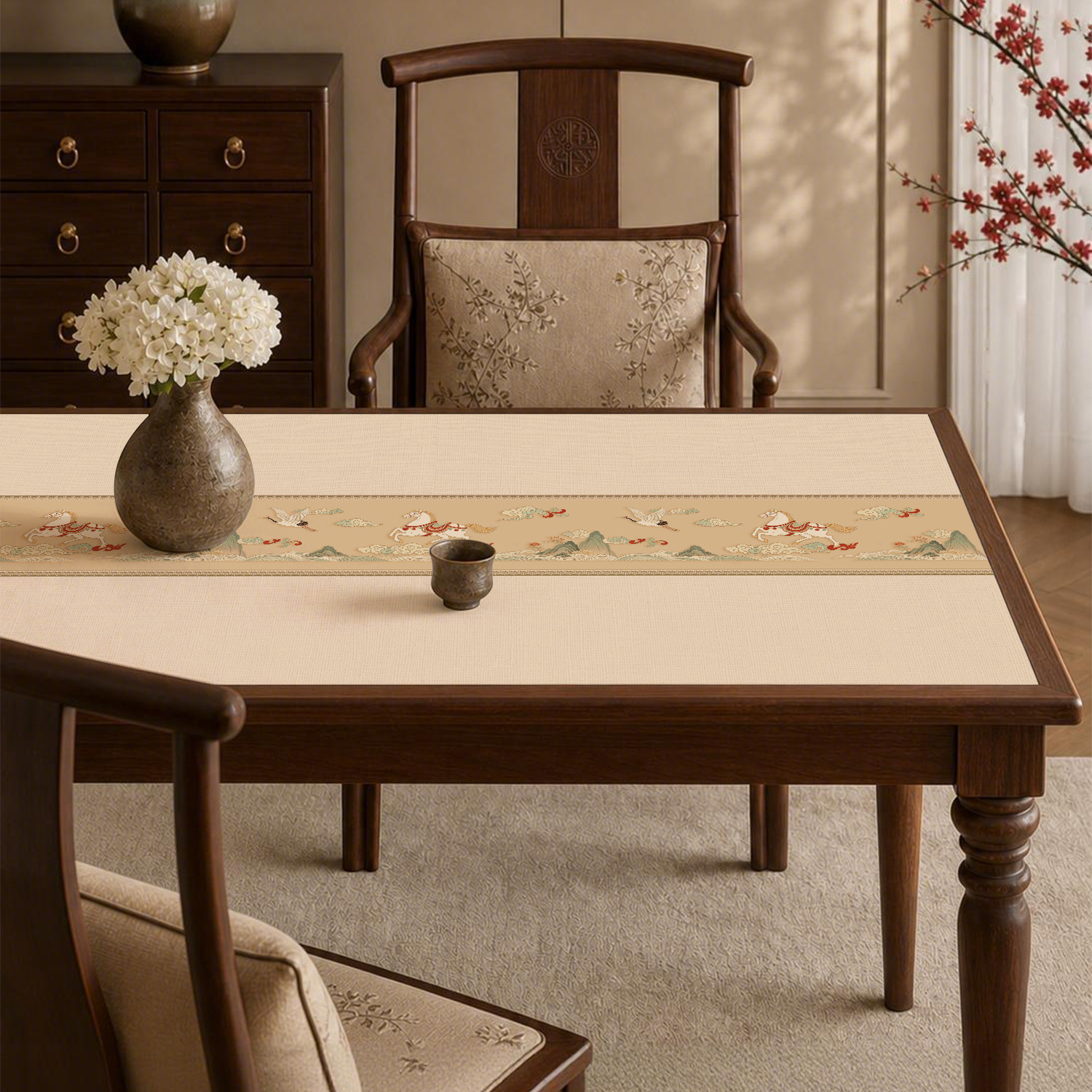 New Chinese-style Table Mat Runner Waterproof, Oil-proof, and Maintenance-free A New Model Featuring A Light Luxury Aesthetic and A Premium Look.