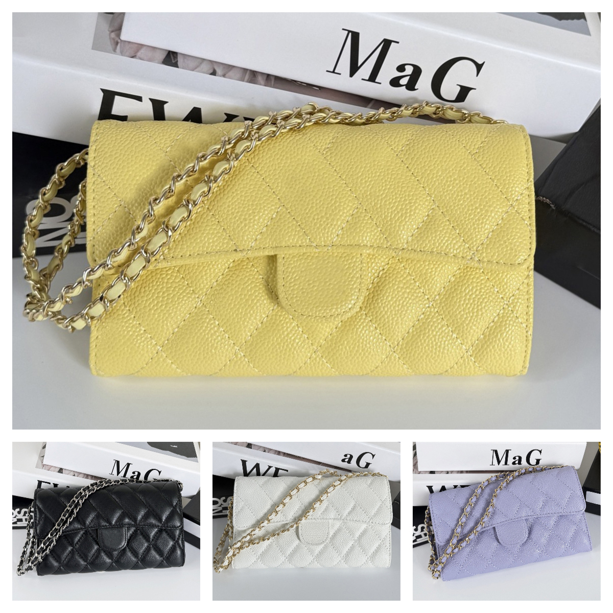 Top Quality Diamond Quilted Envelope WOC bag Mini Shoulder bag Designer Caviar Wallet On Chain Phone bag Luxury Evening Clutch Mini Chain Crossbody