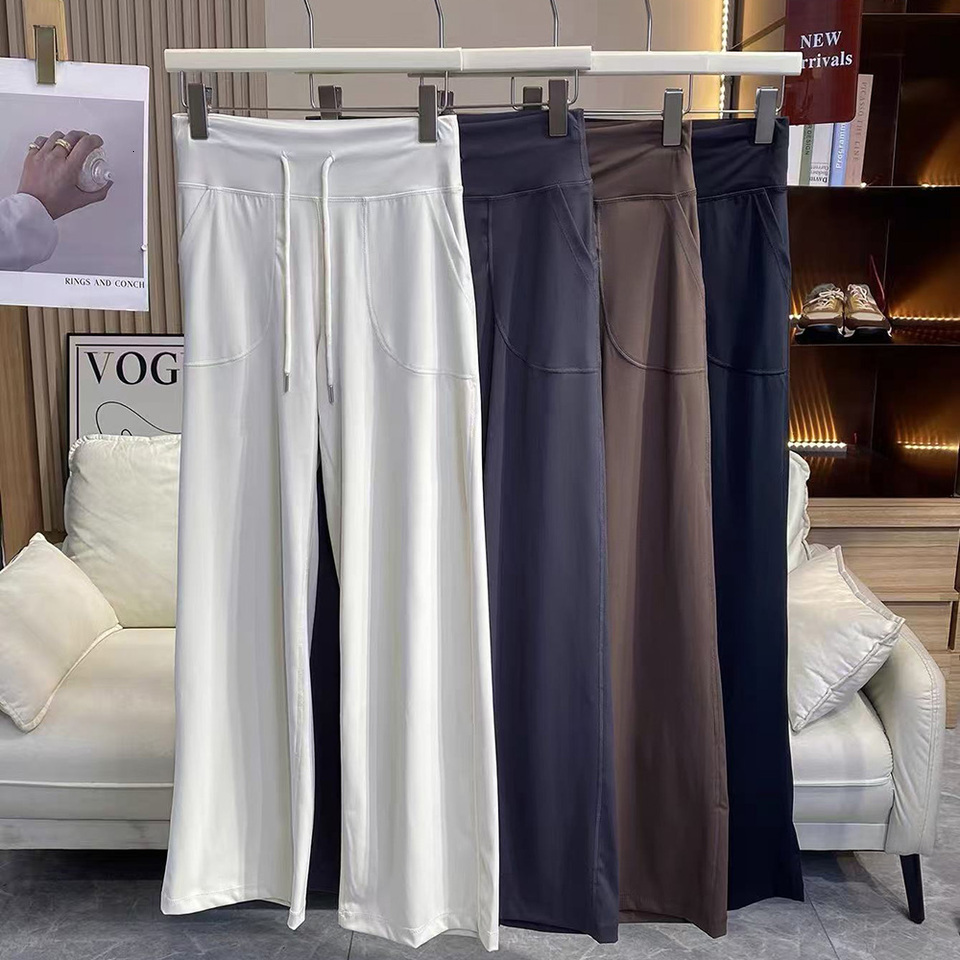 Women's Loose-Fit Sports Pants with Pockets Straight-Leg High-Waist Athletic Fitness Yoga Pants Pilates Trousers