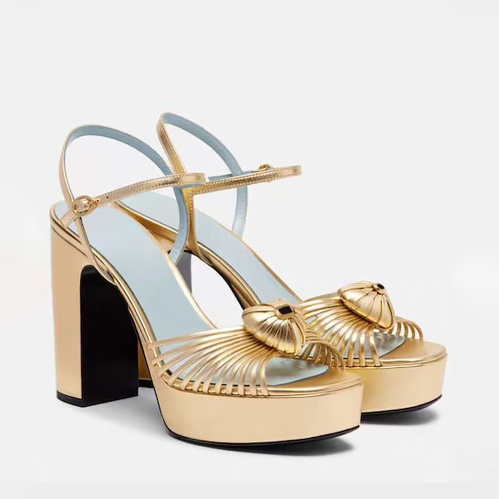 Sandales à plateforme à talons épais pour femmes de qualité supérieure, en peau de vache, à bout ouvert, chaussures habillées de luxe, chaussures
