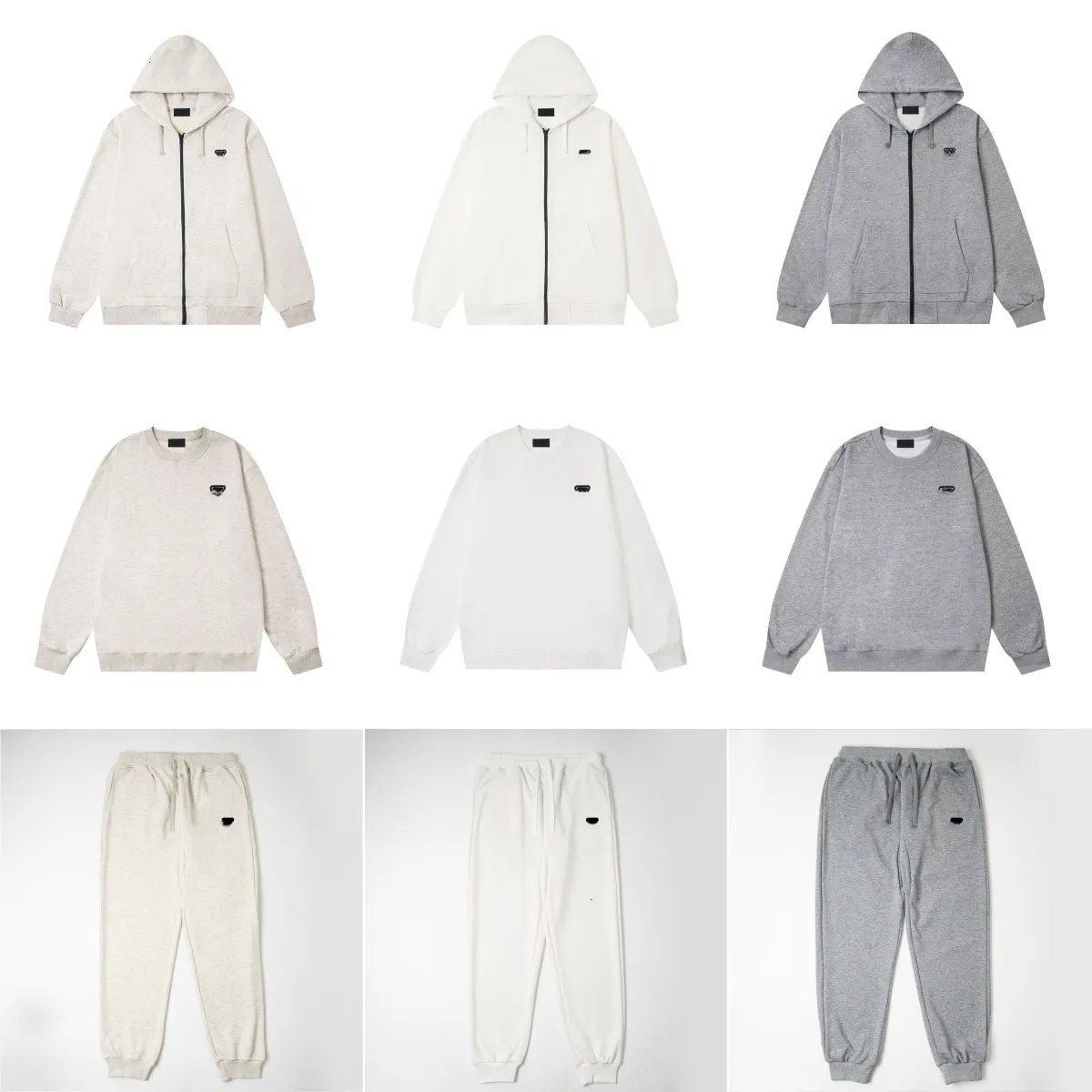 Zip Up Hoodie Solid Color Loose Hooded Sweatshirt Minimal Emblem Casual Streetwear For Sportswear Sets Men Women