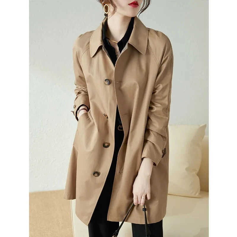 Ladies New Autumn Women's Mid Length Version Trench Coat Outerwear Leisure Temperament Loose Female Windbreaker D260909