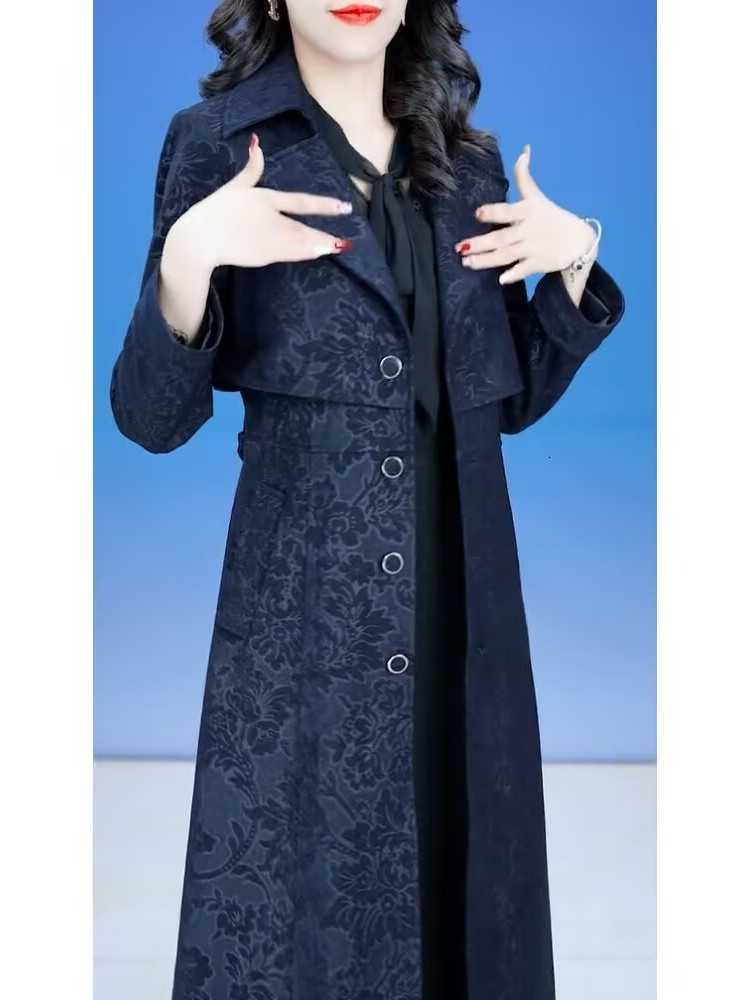 Windbreaker Jacquard Large Size 6XL Windproof Trench Coat Mother's Jacklets New For Autumn Winter 2026 Navy D260909