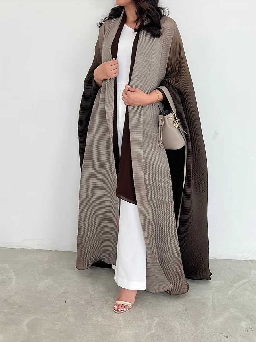 Fold New Women's Long Miyake Sleeve Windbreaker Gradient Color Loose Large Sunscreen Headscarf Abay Long Robe D260909