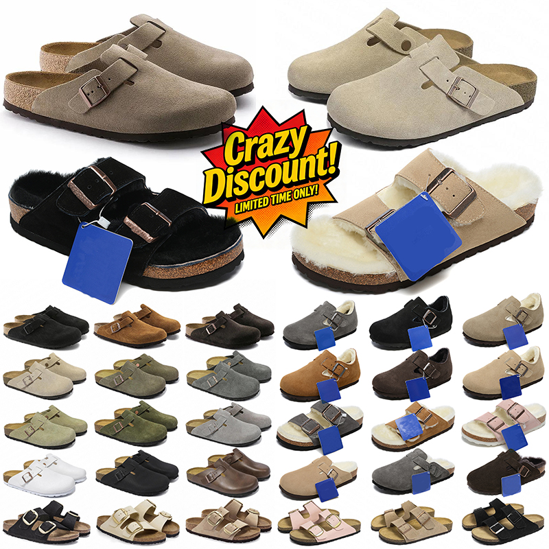 Free Shipping brikenstock Sandals Boston Clog Womens Sheepskin Suede Arizona Cork Footbed Mules Mens designer Slippers Fur Lined Clogs Winter Warm C
