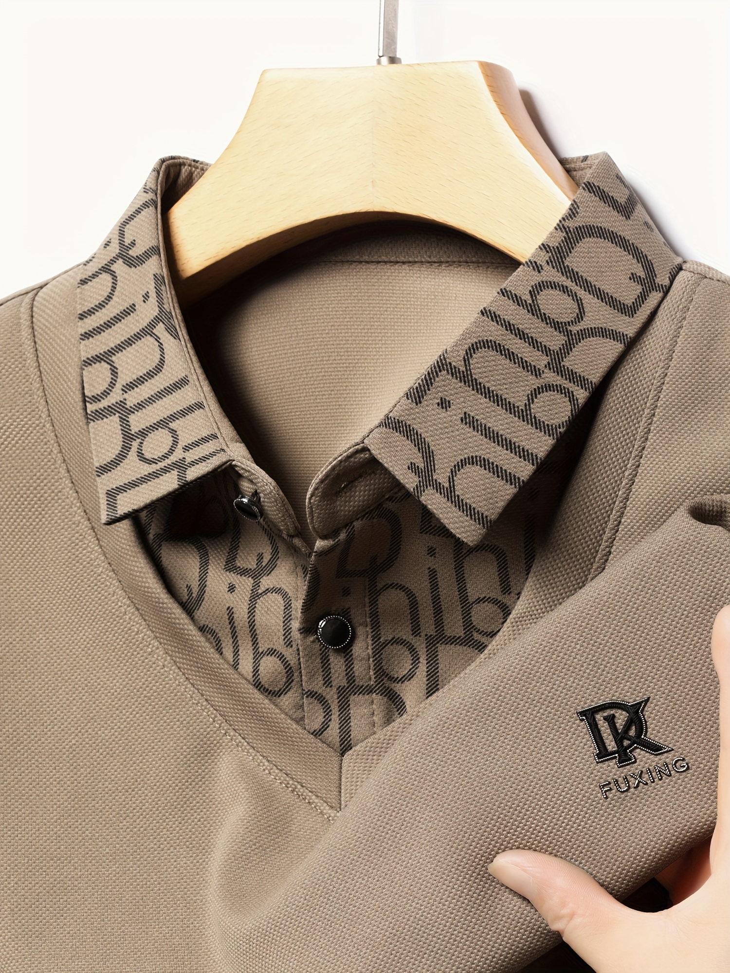 Designer Spring and Autumn New Men's Clothing: Letter printed patchwork long sleeve polo shirt men's business casual fashion with letter l