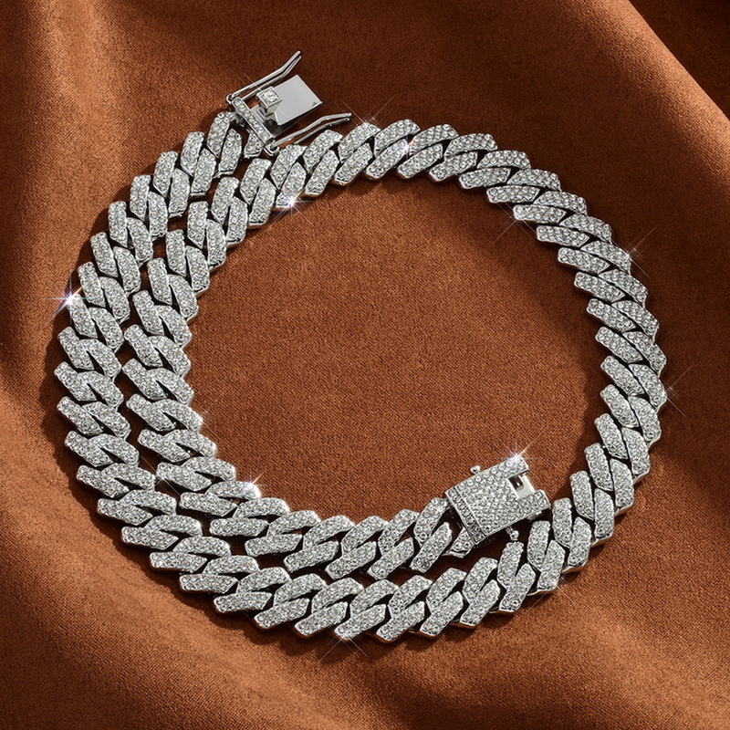 Hip-Hop Style Rhombus Cuban Chain Necklace Diamond 925 Silver 14mm Cross-Border Men's High-End Jewelry Moissanite necklace
