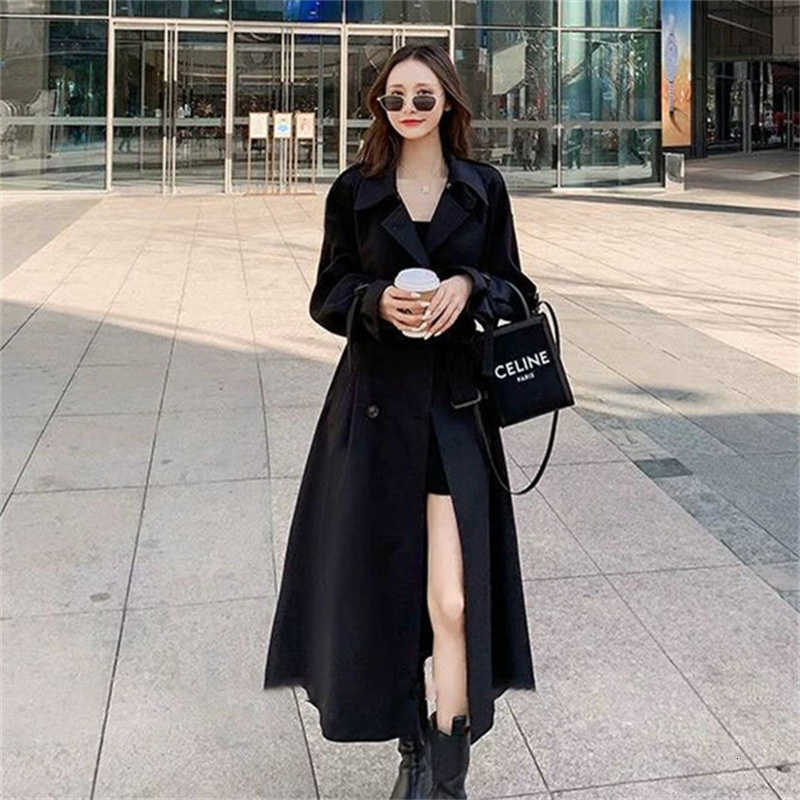 Women Fashion Coat Long Trench Double-breasted Windbreaker Casual Overcoat Streetwear Lady Sashes Slim Outerwear Spring Autumn D260909