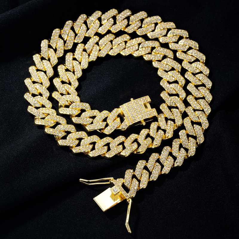 Exclusive New 14mm Diamond-Shaped Dense Cuban Chain 925 silver European and American Hip-Hop Style Necklace Factory Direct Sale
