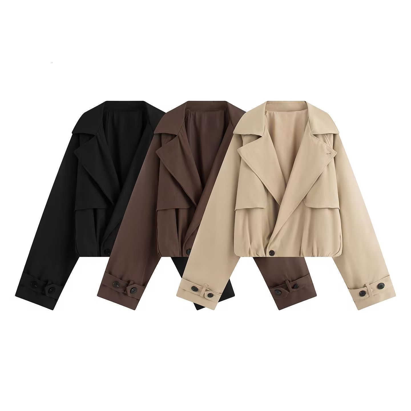 2026 new summer outfit Women's European and American long sleeved button up lapel puffy effect short windbreaker D260909