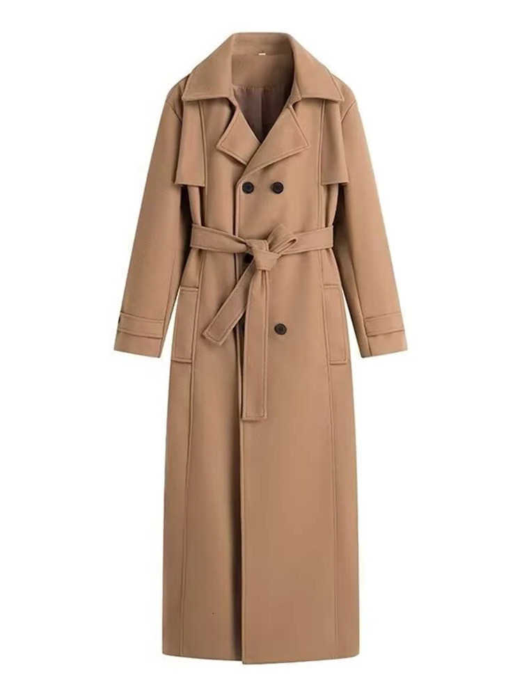 Fashion 2025 New With Women Belt Khaki Double Breasted Trench Vintage Lapel Neck Long Sleeves Female Chic Lady Outfits D260909