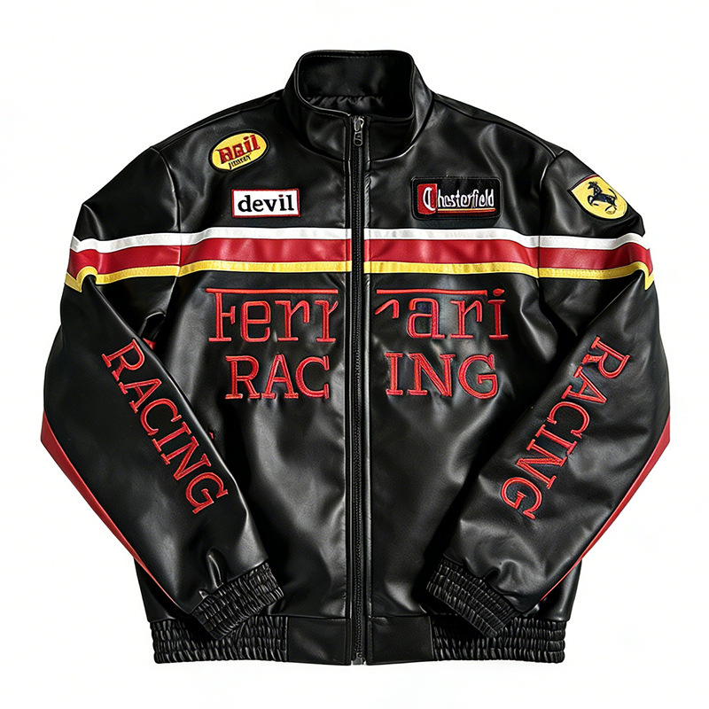 F1 Formula One Racing Leather Jacket mens hoodies Vintage winter car Fans Oversized Full Embroidered Logo Cotton Clothing Coat Racing outerwear Wind