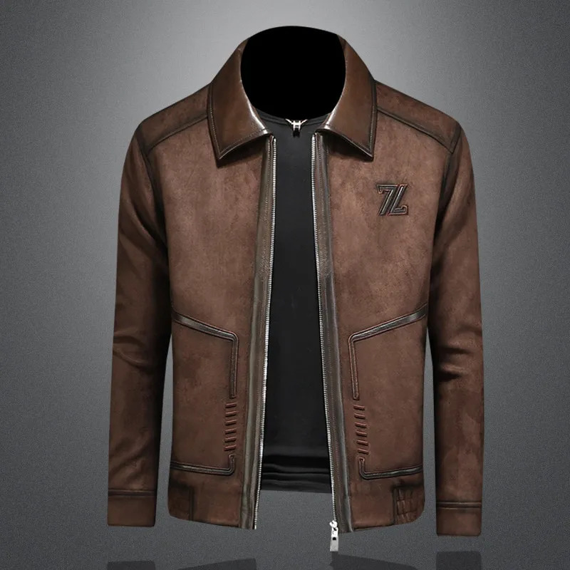 Minglu Faux Leather Autumn Winter Men's Jackets y Solid Color Turn Down Collar Zipper Casual Male Coats Man Outerwear 4XL 260902