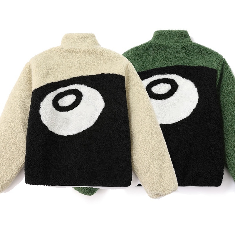 Veste polaire réversible de styliste pour hommes Y2k, manteau à fermeture éclair avec bloc de couleurs graphique à 8 boules, chaud, Hip Hop, mode
