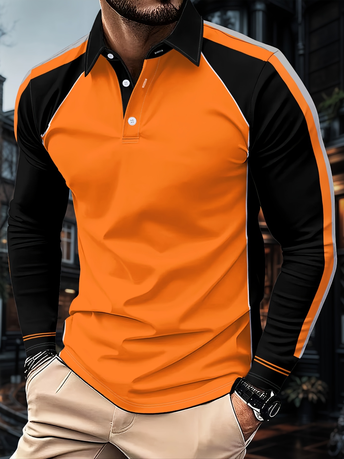 Designer Men's casual autumn/winter 3D printed polo shirt featuring brand new fabric fluorescent green long sleeved top and a soft breathable 6