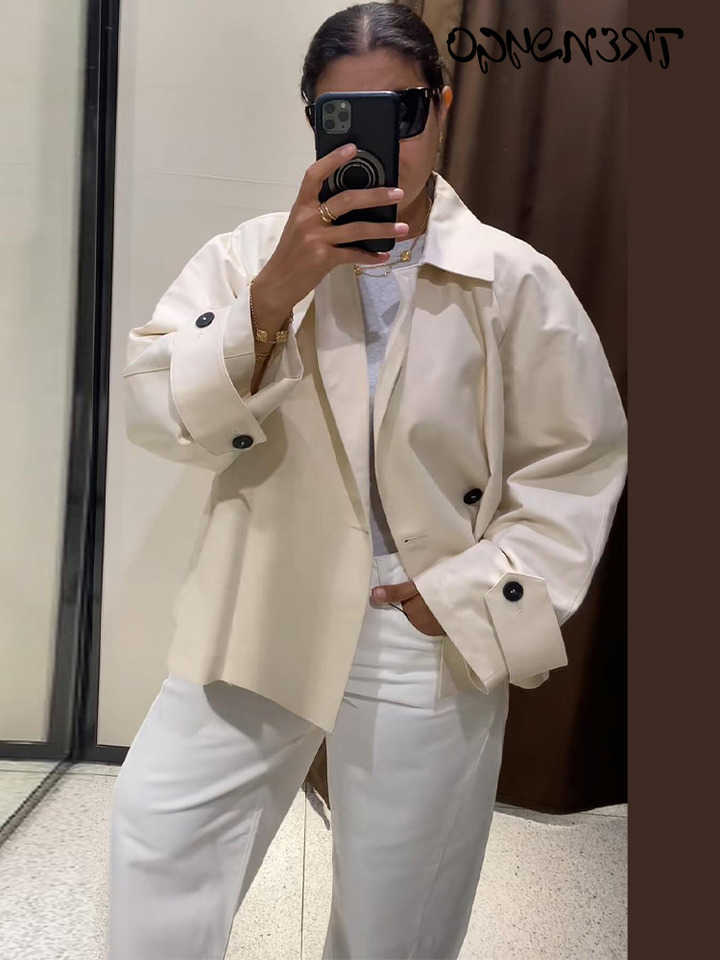 Collar Coats Stand Women's Trench Long Sleeve Oversized Short Jackets Spring Autumn Lady Side Placket Solid Loose New Outerwears D260909