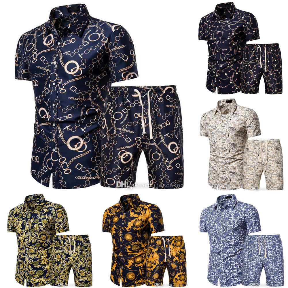 Survêtement de luxe pour hommes, ensemble deux pièces d'été, costume décontracté, chemises et shorts imprimés, vêtements de grande taille 4XL 5XL