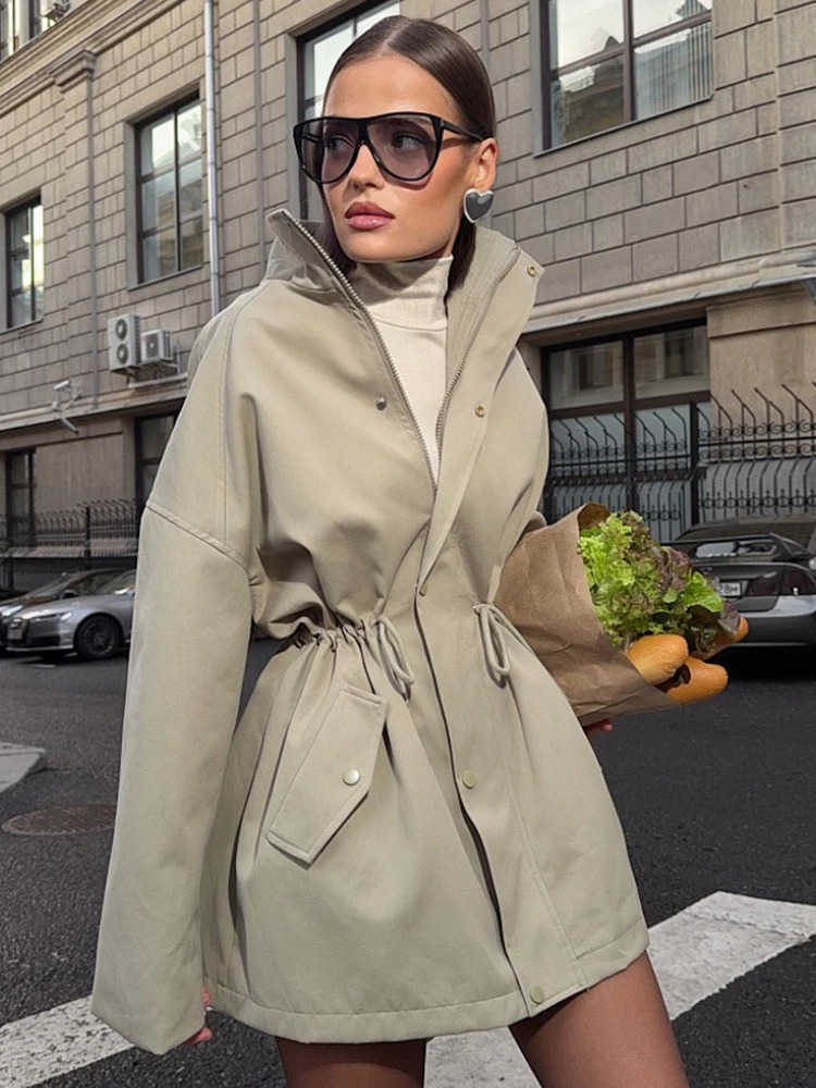 Waist Suninheart Stand Collar Trench Female Commute Long Sleeves Casual Women's Mid-Length Trench Coat D260909