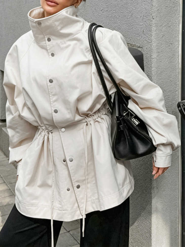 Solid Waist-Cinching Utility Women's High Neck Windproof Loose Oversized Crop Top 2026 Ins Daily Casual Wear D260909