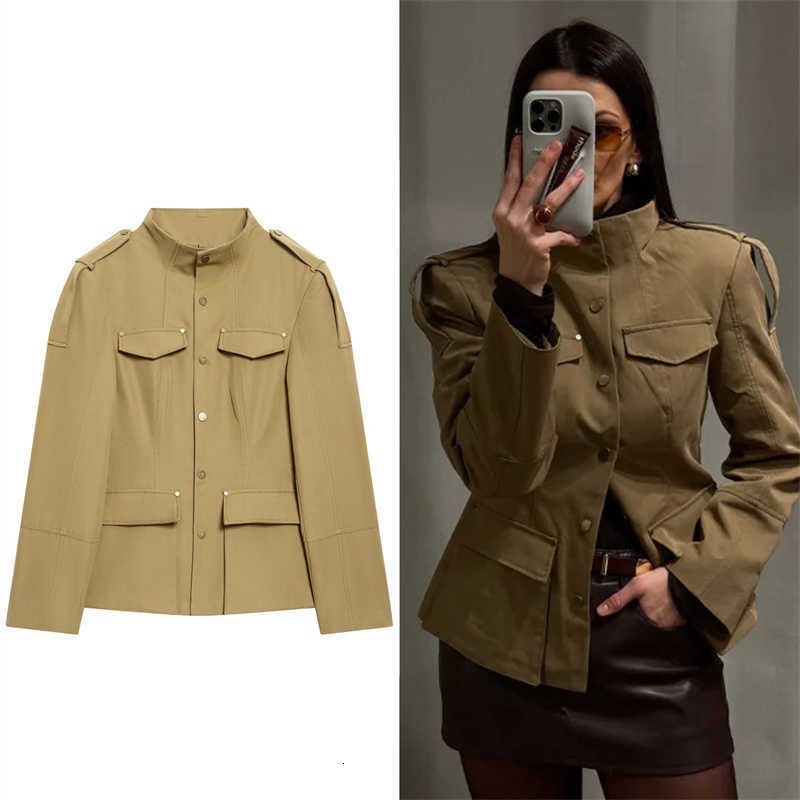 Women's 2026 Spring Fangokv New Style Camel Long Sleeve Pocket Decorative Slim Fit Blazer Casual Fashion Versatile D260909