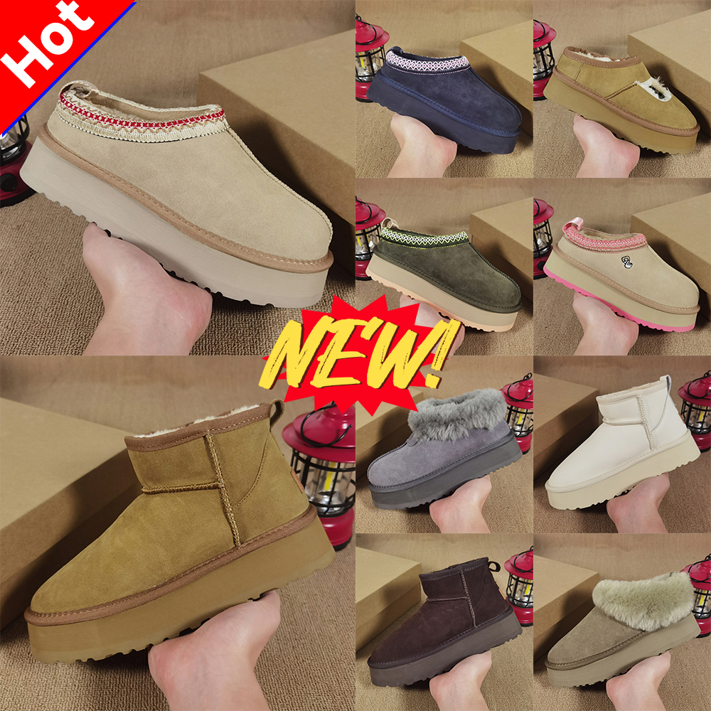 Winter shoes fur slides Tazz Shearling platform slippers clogs Plush woman boot Slip-on suede sliders Classic ultra mini Snow boots Sheepskin wool m