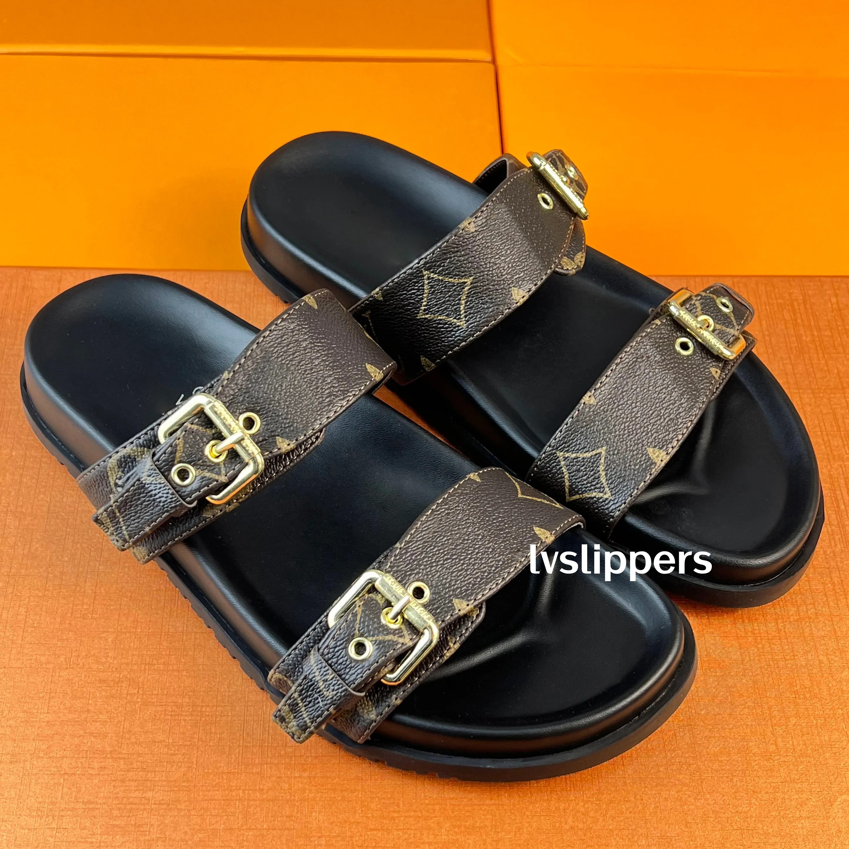 Bom Dia Genuine Leather sandal Slipper Casual Shoe summer beach gladiator Mules hasp New womans Flat Slide luxury Designer Sliders sandale