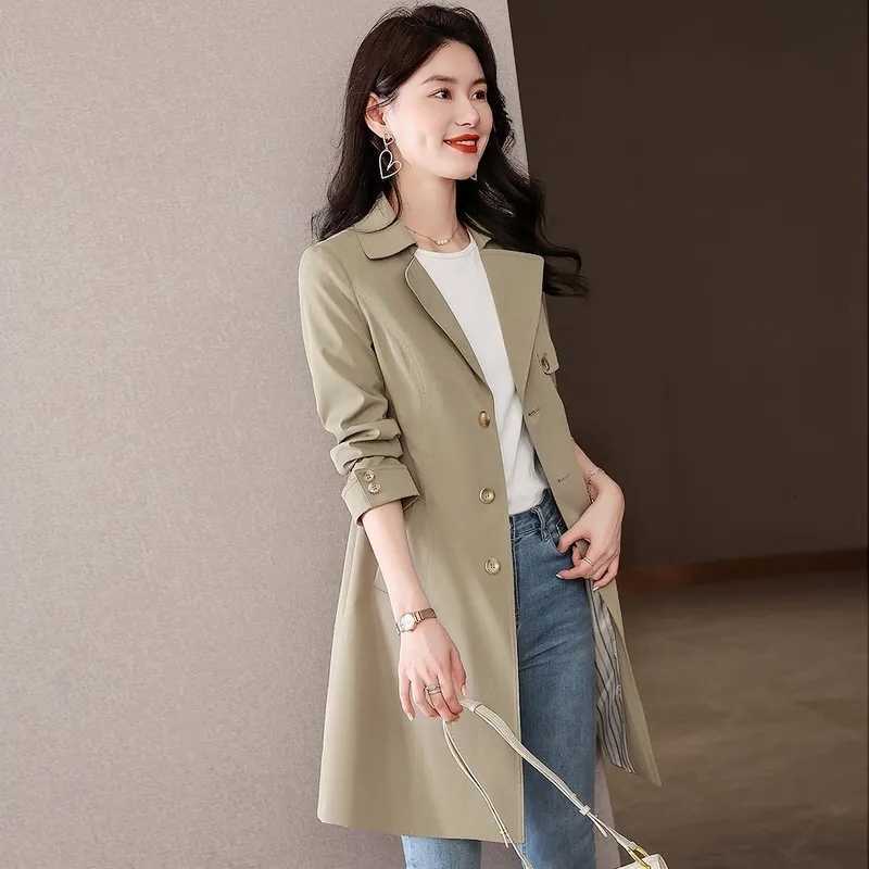 2025 Windbreaker Spring Women New Slimming And Slim Versatile Single Breasted Small Figure Medium Length Trench Coat D260909