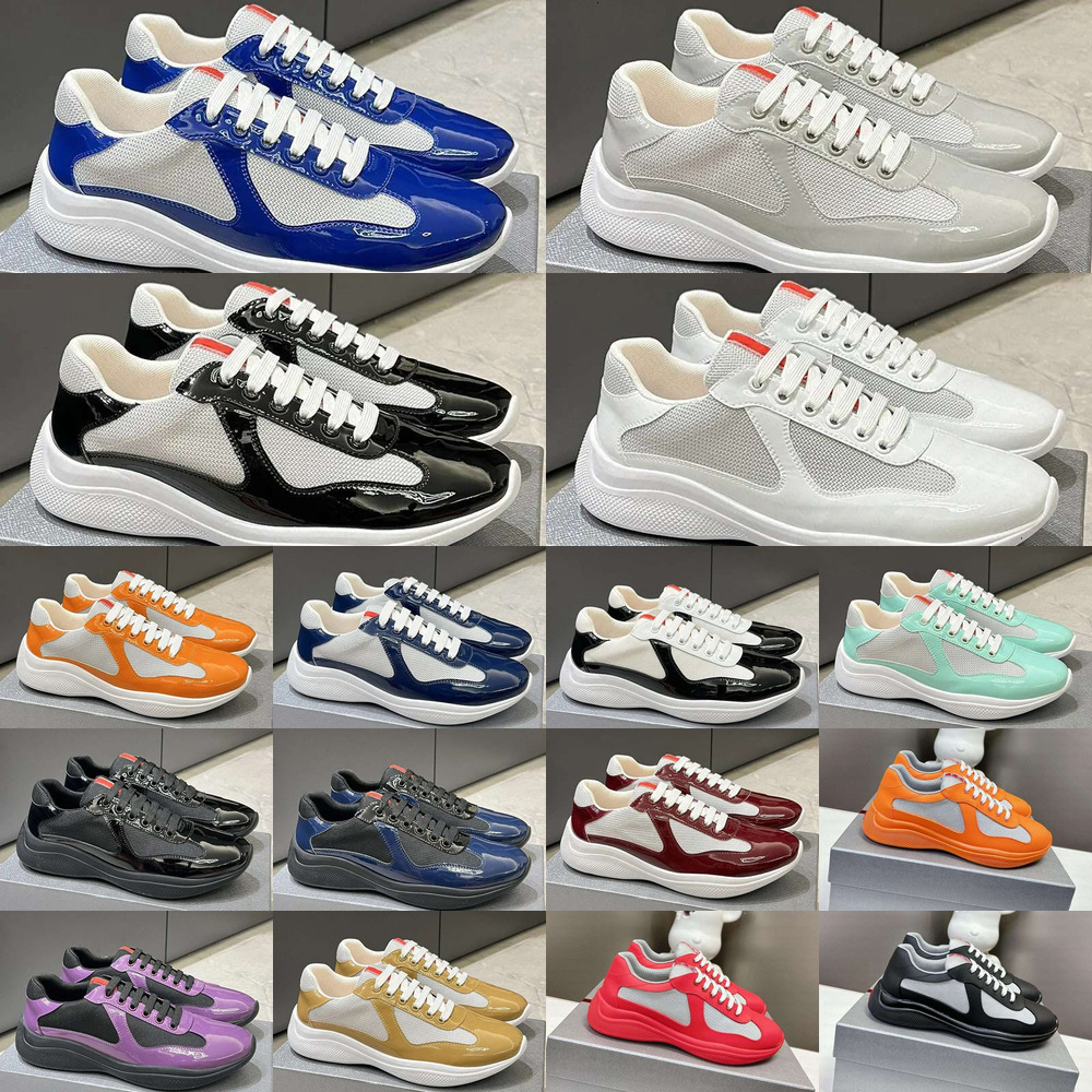 Top Quality America's cup Designer Shoes Men Women Luxury Trigrace Sneaker Patent Matt Real Leather Black White Yellow Dark Blue Green Grey Siz