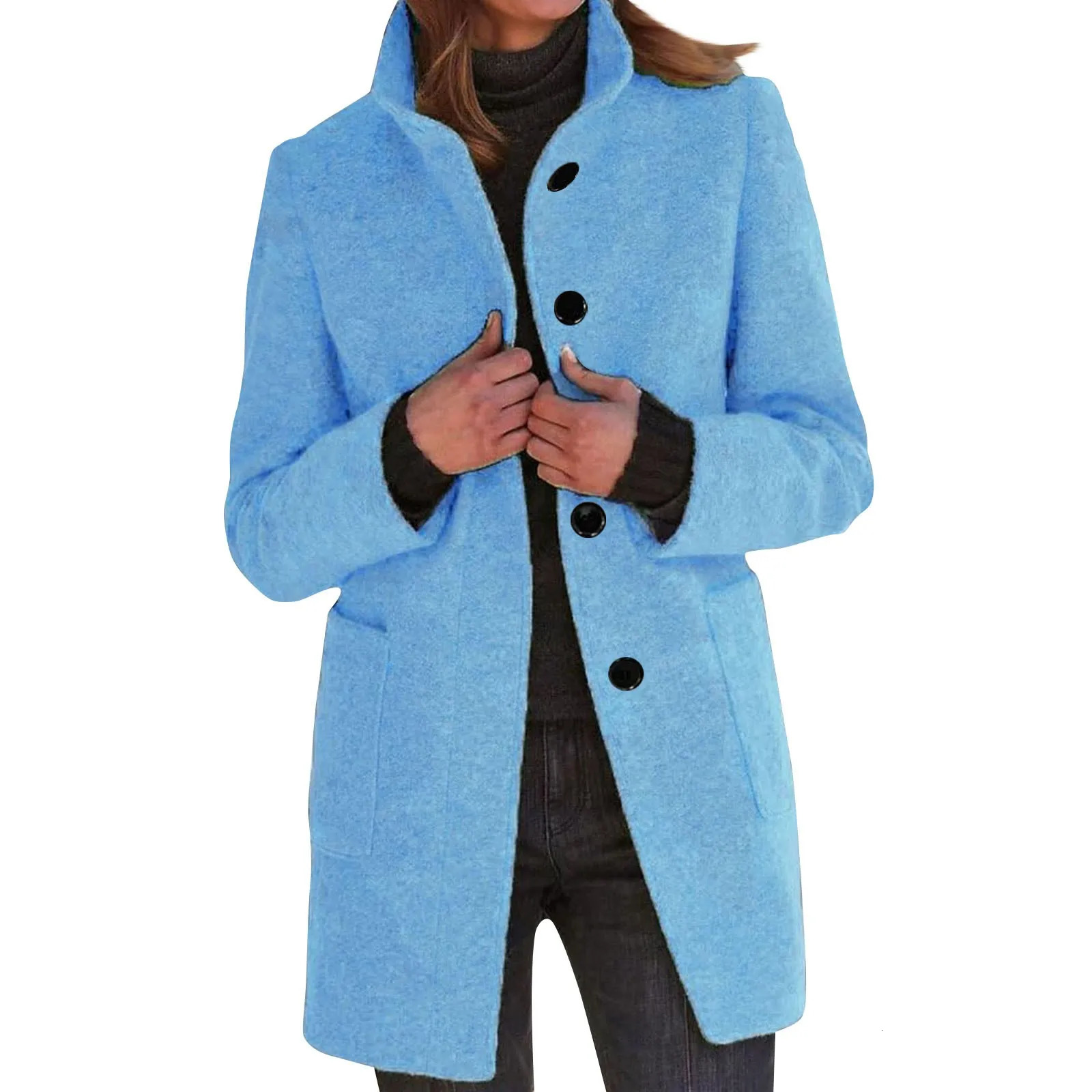 Womens Wool Cardigan Coats With Pockets Ladies Lapel Long Jacket Coat Fashion Solid Casual Winter Jackets for Women Plus Coat 260909