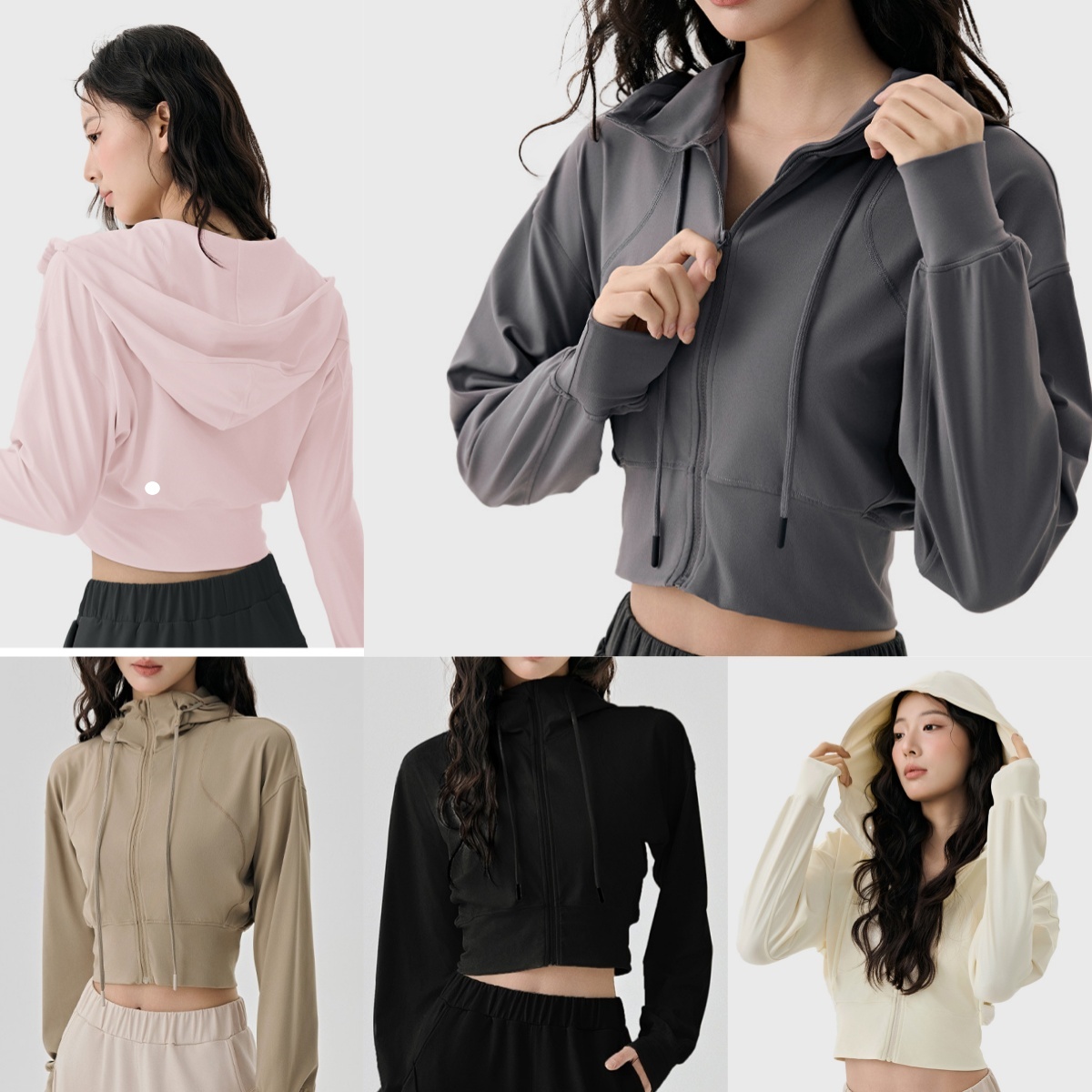 L6539-UU Automne et hiver Yoga manteau court réglable chapeau corde en plein air à manches longues Yoga L veste à capuche Joker Fitness pull mant