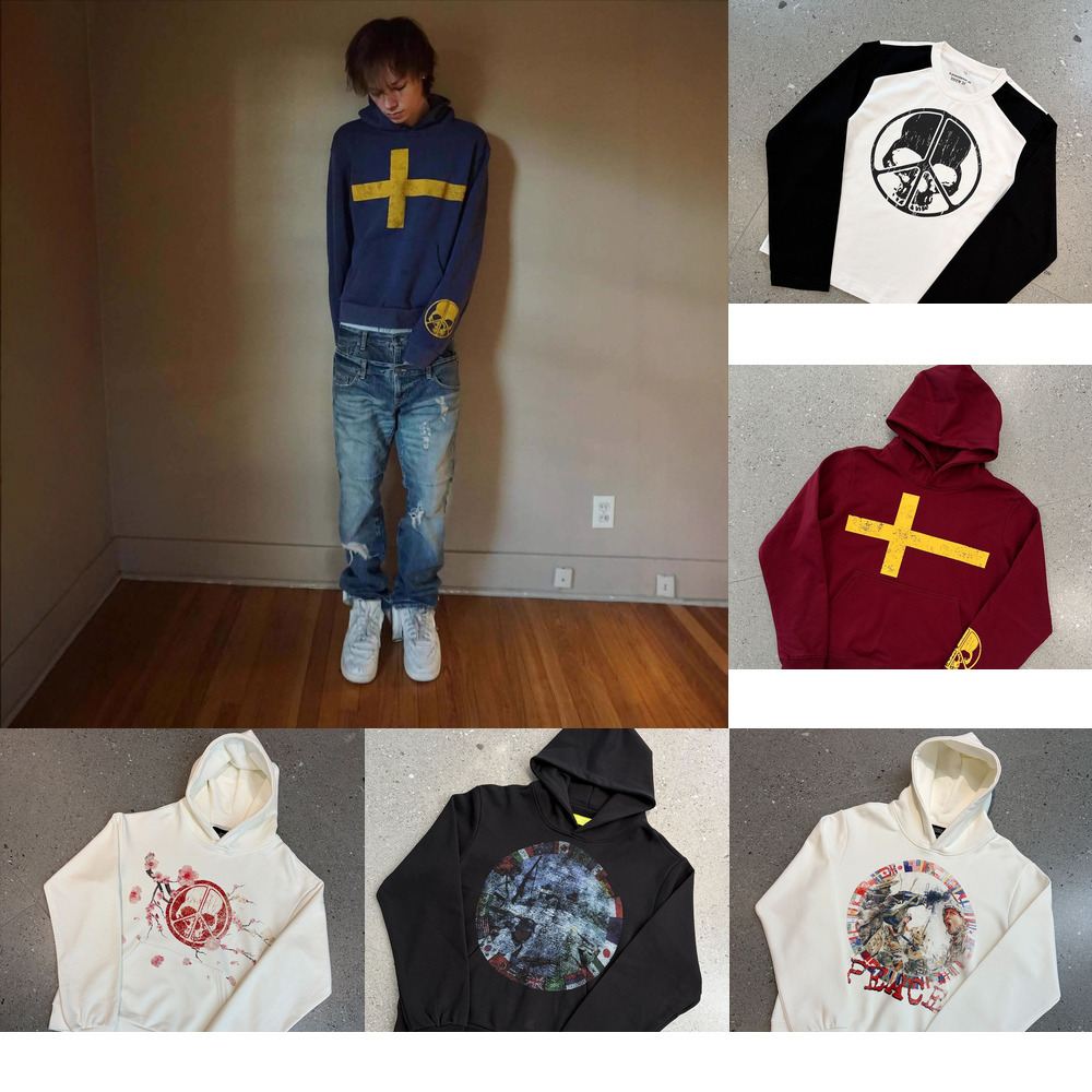 Designer Men's Hooded Sweatshirt With Retro Print Trendy And Fashionable High-quality Print Dark Retro Color Loose Hip-hop Style Heavyweight Co