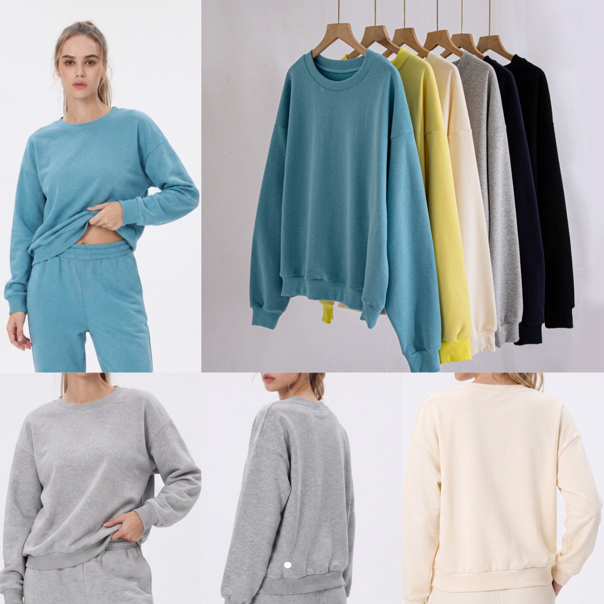 UU-L6543 Casual Loose Wild Round Neck Long-sleeved Sweatshirts Solid Color Plus Fleece Sweater Top Fall/winter Fashion Warm Cashmere Pullover