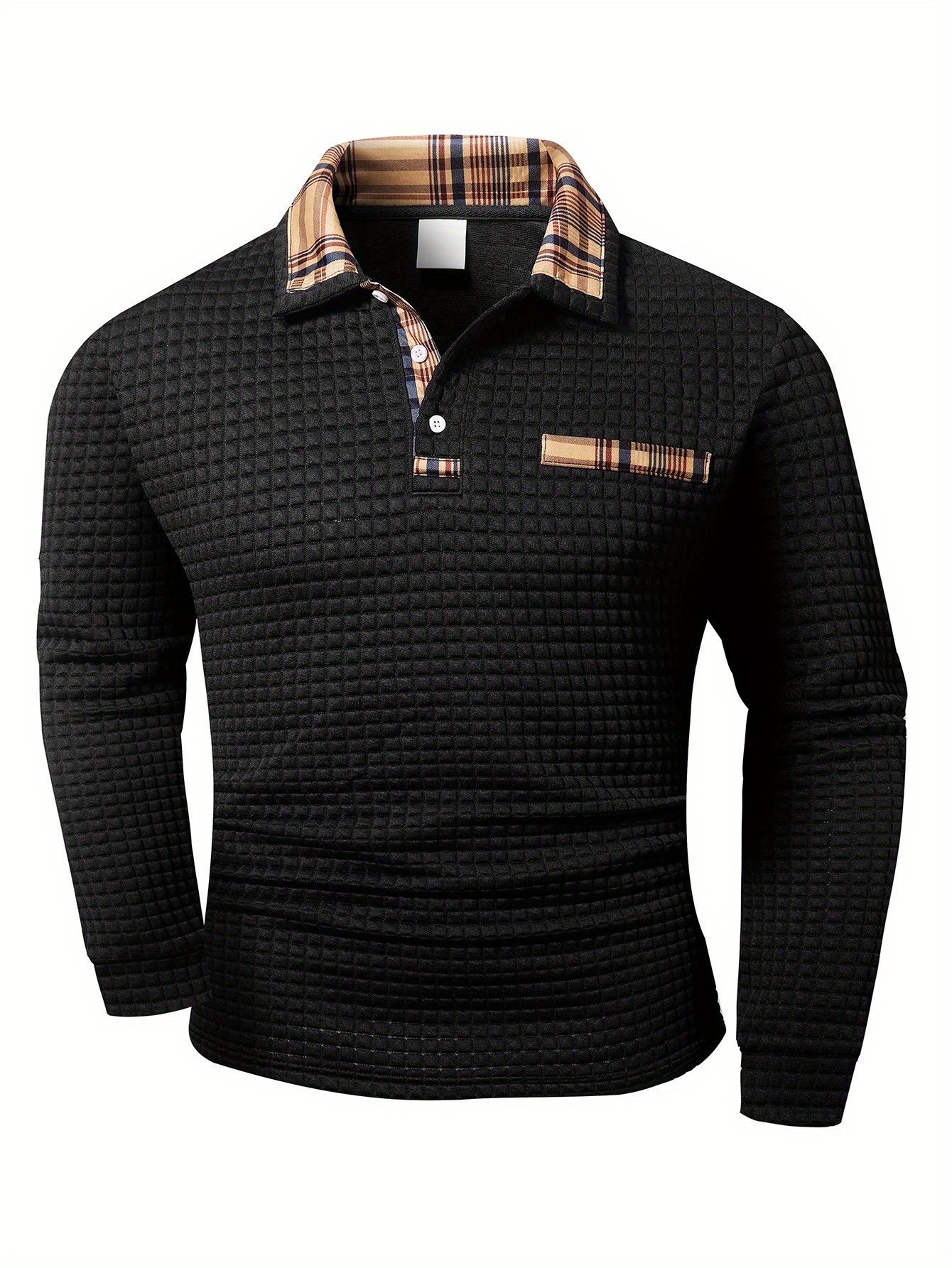 Designer Digitally printed with random non positional grid pattern thick style long sleeved collared top square plaid textured fabric 0b