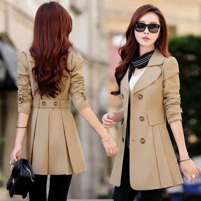 Hepburn Red 2026 Windbreaker Vintage Women Mid-long Spring Autumn Popular Tide Double Breasted Trench Coat Female Outcoat Slim W D260909
