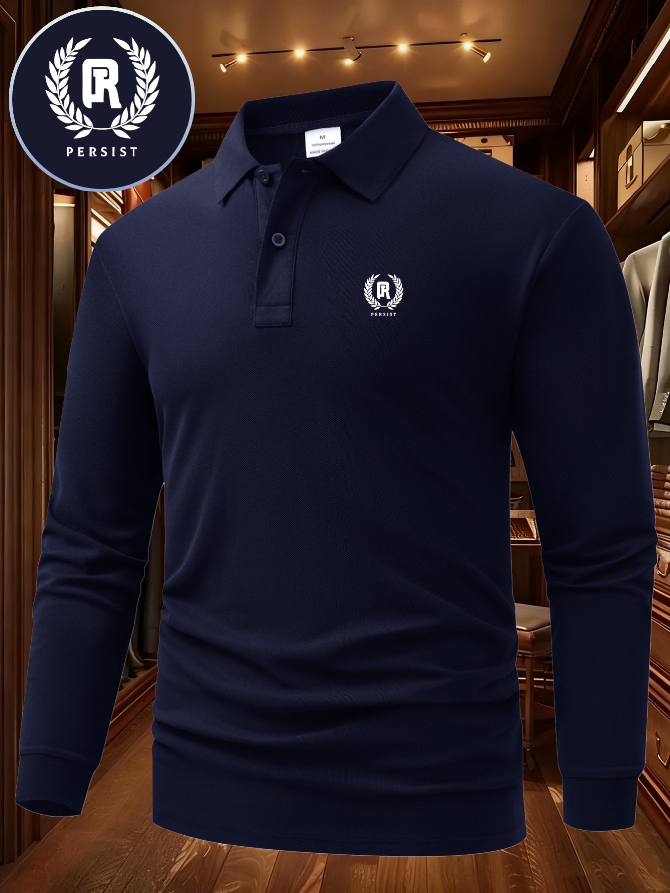 Designer Autumn/Winter New Long Sleeve Polo Shirt: Features minimalist creative ring shaped wheat stalk print a contrasting color design 7a