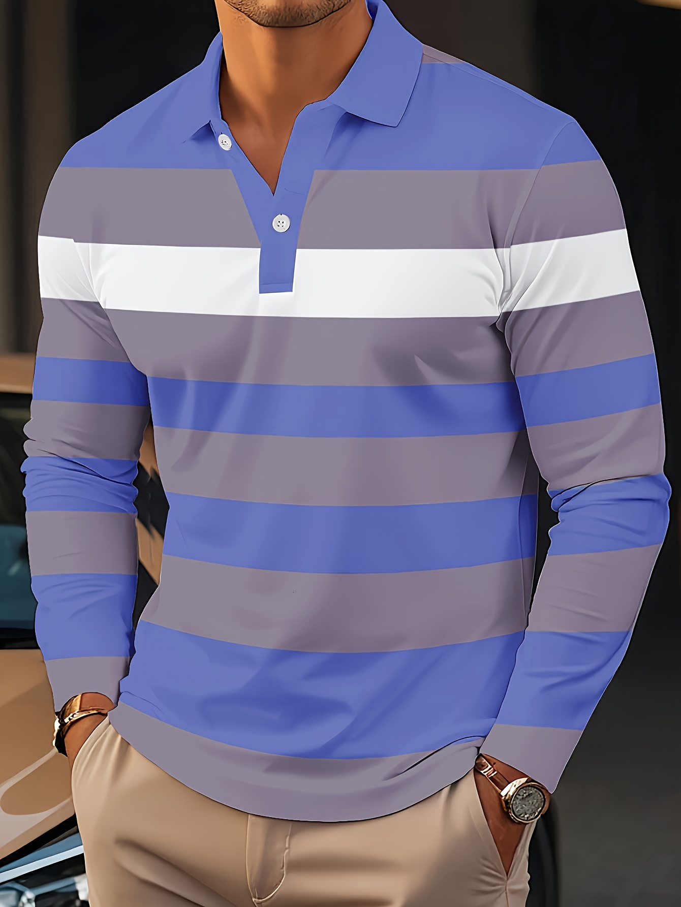 Designer Men's casual fashion 3D printed POLO long sleeved autumn and winter polo shirt 8c